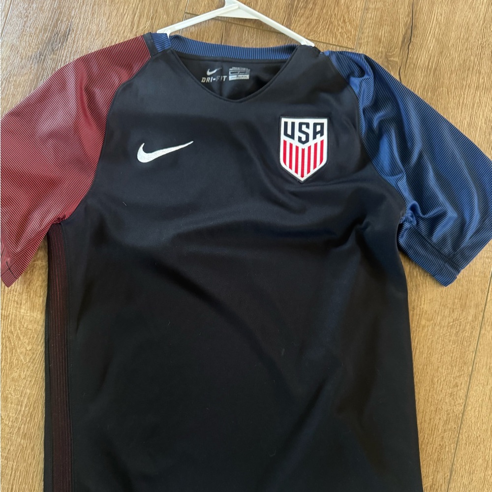 Nike Black USA Soccer Jersey with Red and Blue Sleeves small, EUC dri fit